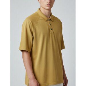Duluth Trading Co Mens Trim Fit Polo Shirt Size L Gold Short Sleeve Button-Up